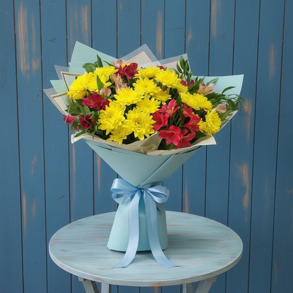 Букет цветов из: Альстромерии и Хризантемы в Каменке Ленинградская область