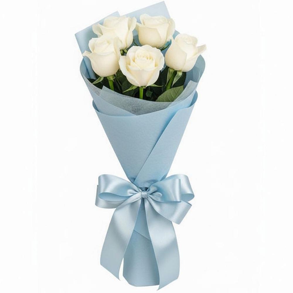 Букет 5 Белых роз Проуд в Каменке Ленинградская область