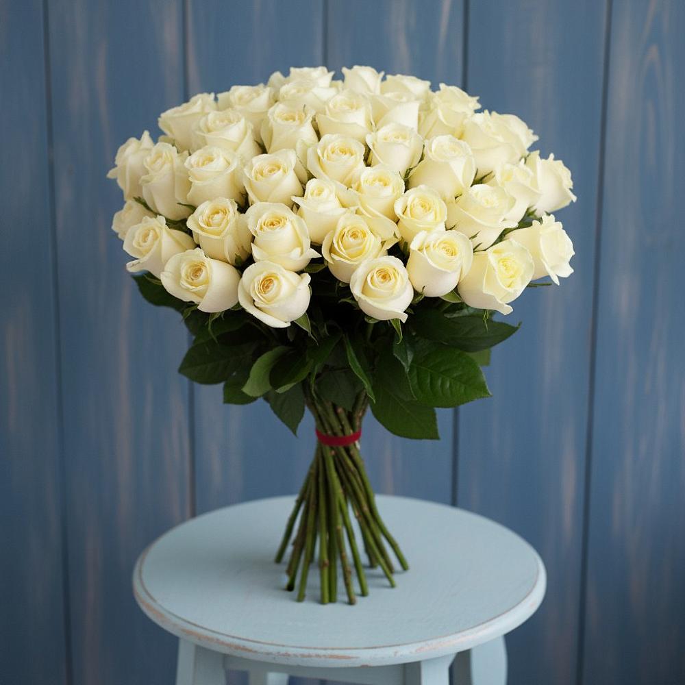Букет 51 Белая роза Эдлесс Лав в Каменке Ленинградская область
