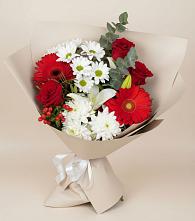 Букет цветов из:  Розы, Хризантемы, Герберы и Лилии в Каменке Ленинградская область