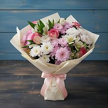 Букет цветов из:  Хризантемы, Альстромерии и Розы в Каменке Ленинградская область