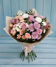 Букет цветов из:  Хризантемы, Розы и Альстромерии в Каменке Ленинградская область