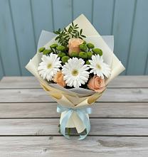 Букет цветов из:  Герберы, Розы и Хризантемы в Каменке Ленинградская область