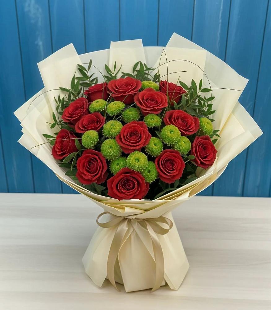 Букет цветов из: Розы и Хризантемы в Каменке Ленинградская область