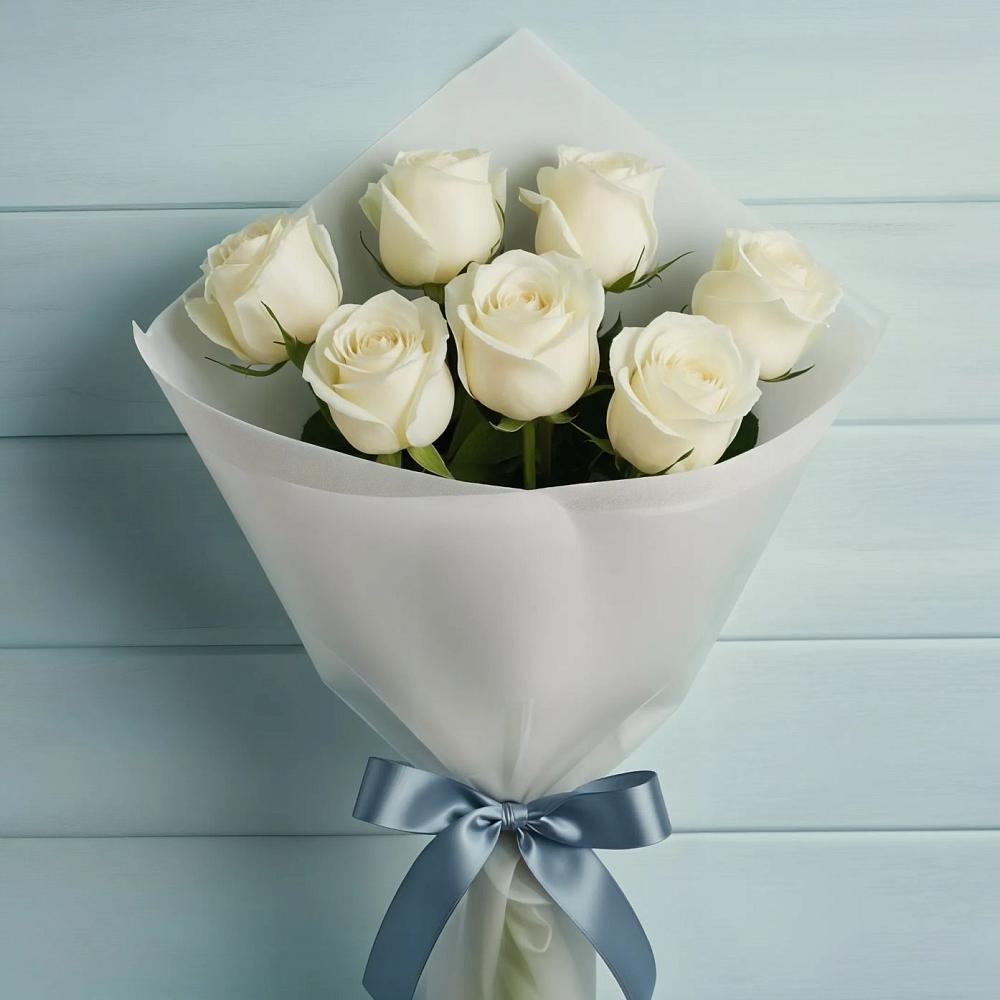 Букет 7 Белых роз Эдлесс Лав в Каменке Ленинградская область